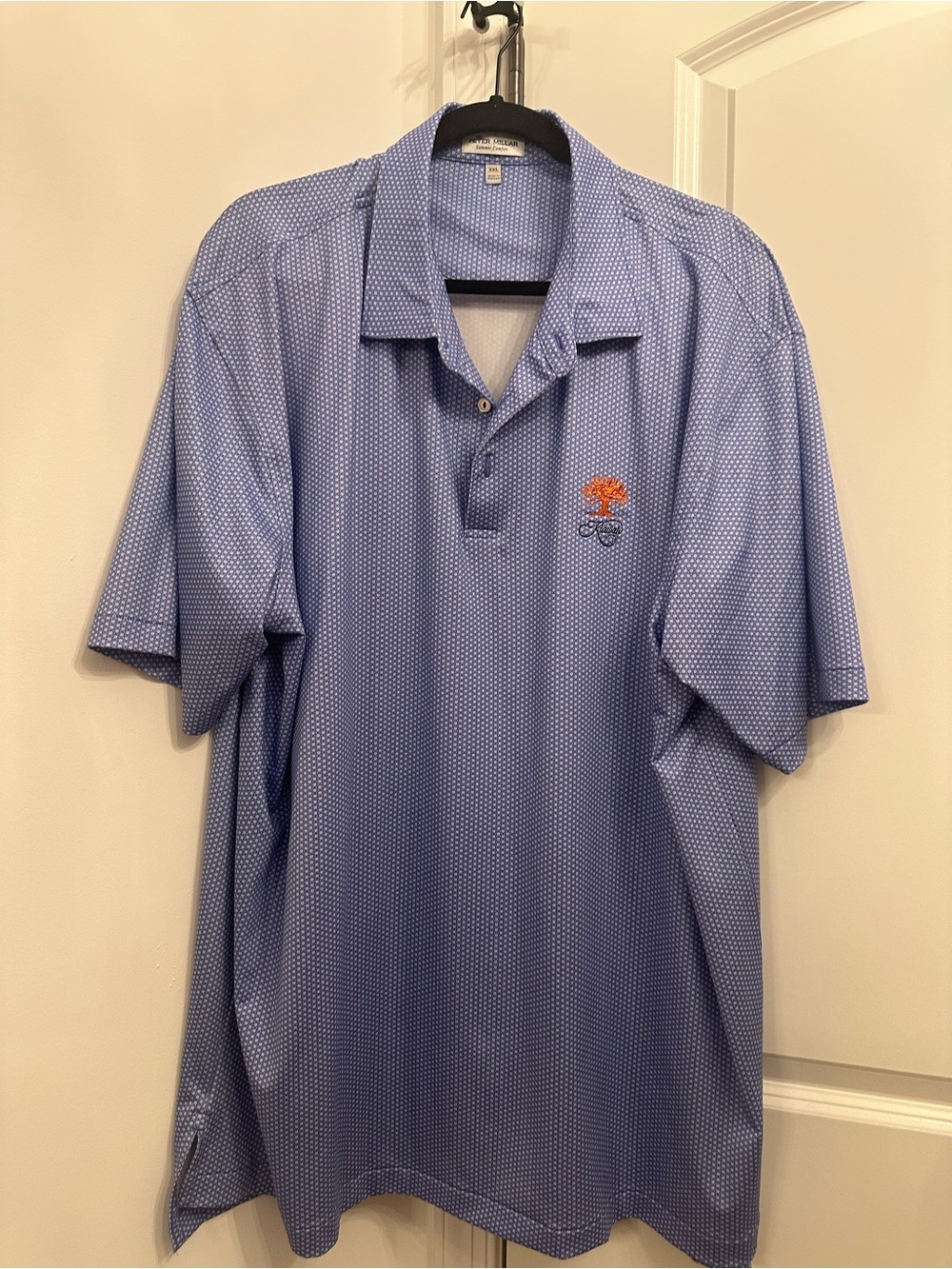 Peter Millar Light Blue Micro-Pattern Polo with Orange Tree Logo Kaiwah